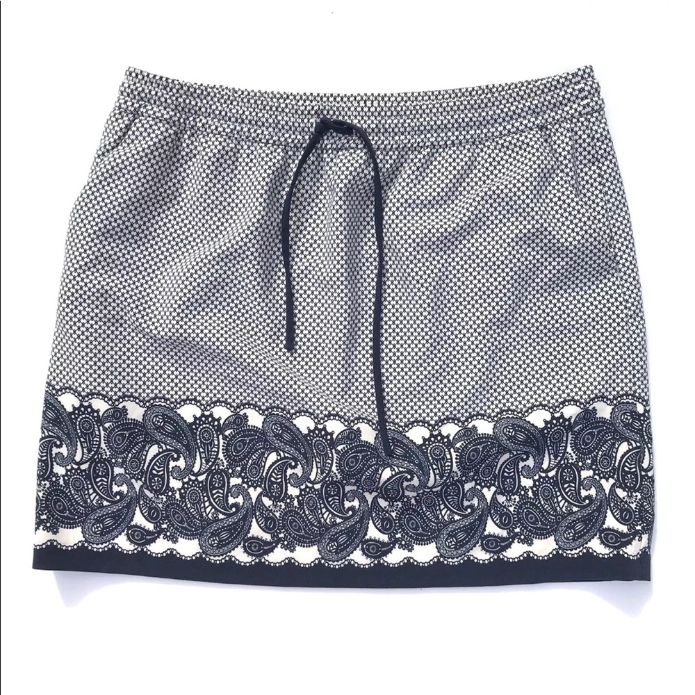 Navy White Elastic Waist Drawstring Pockets Skirt